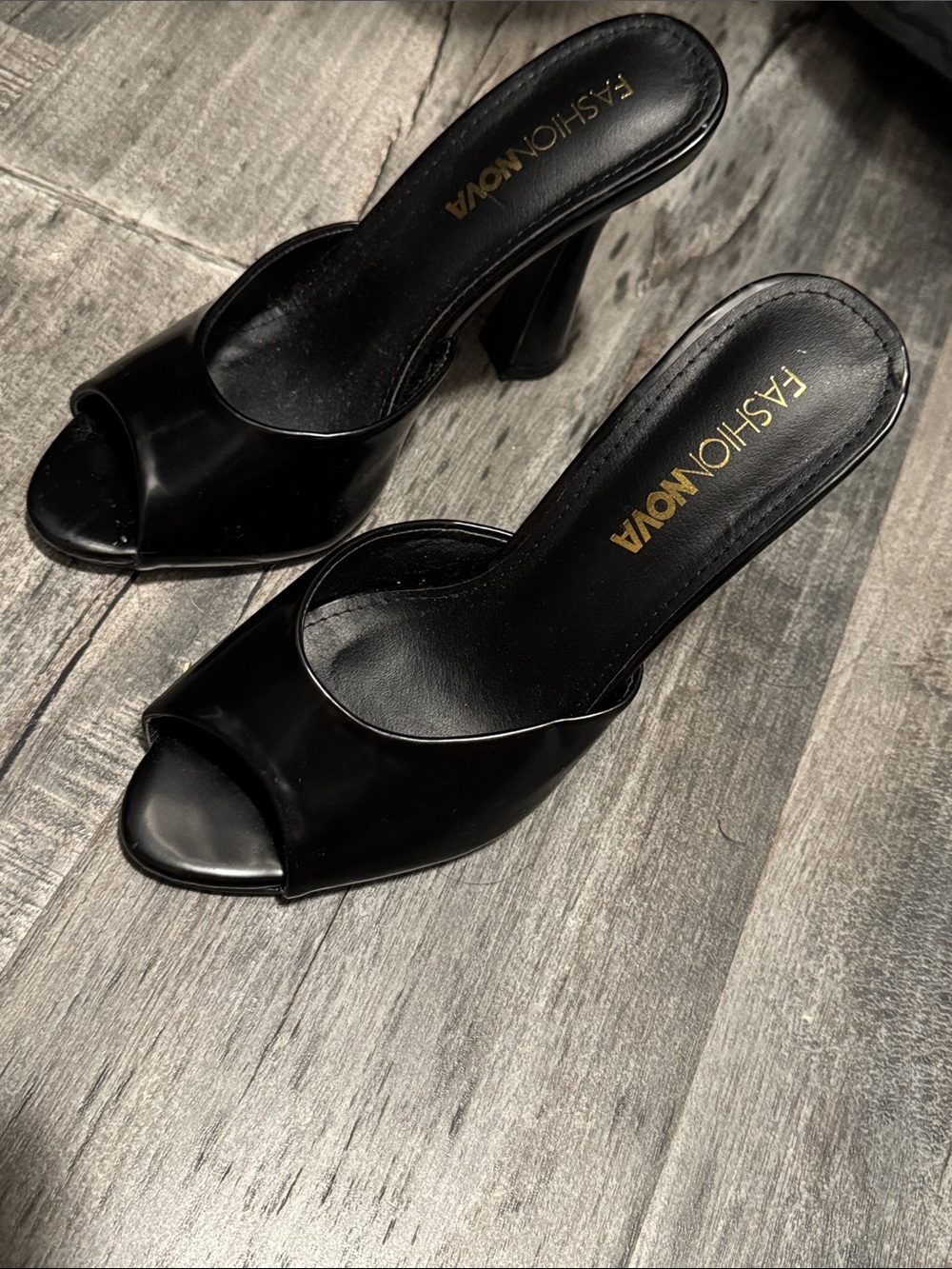 Fashion Nova Black Peep-Toe Slide Mules